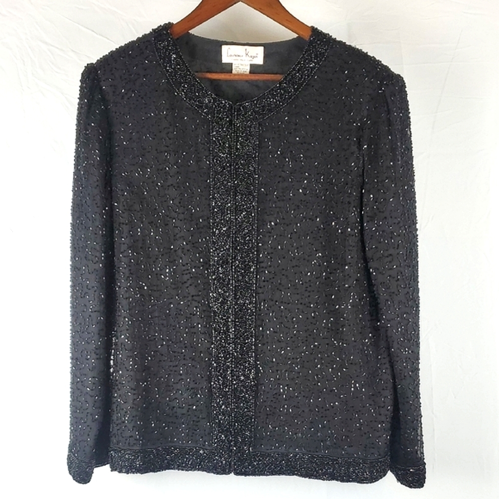 Vintage Laurence Kazar Black Silk Beaded Jacket